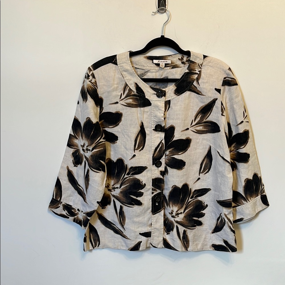 JM Collection Floral Linen Shacket Sz 18